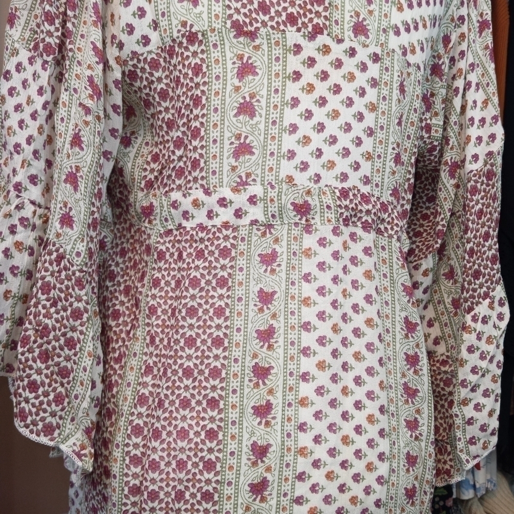 RAGA Boho Mixed Floral Print Babydoll Dress Bell Sleeve Prairiecore NWT Size Sm. - Picture 10 of 13